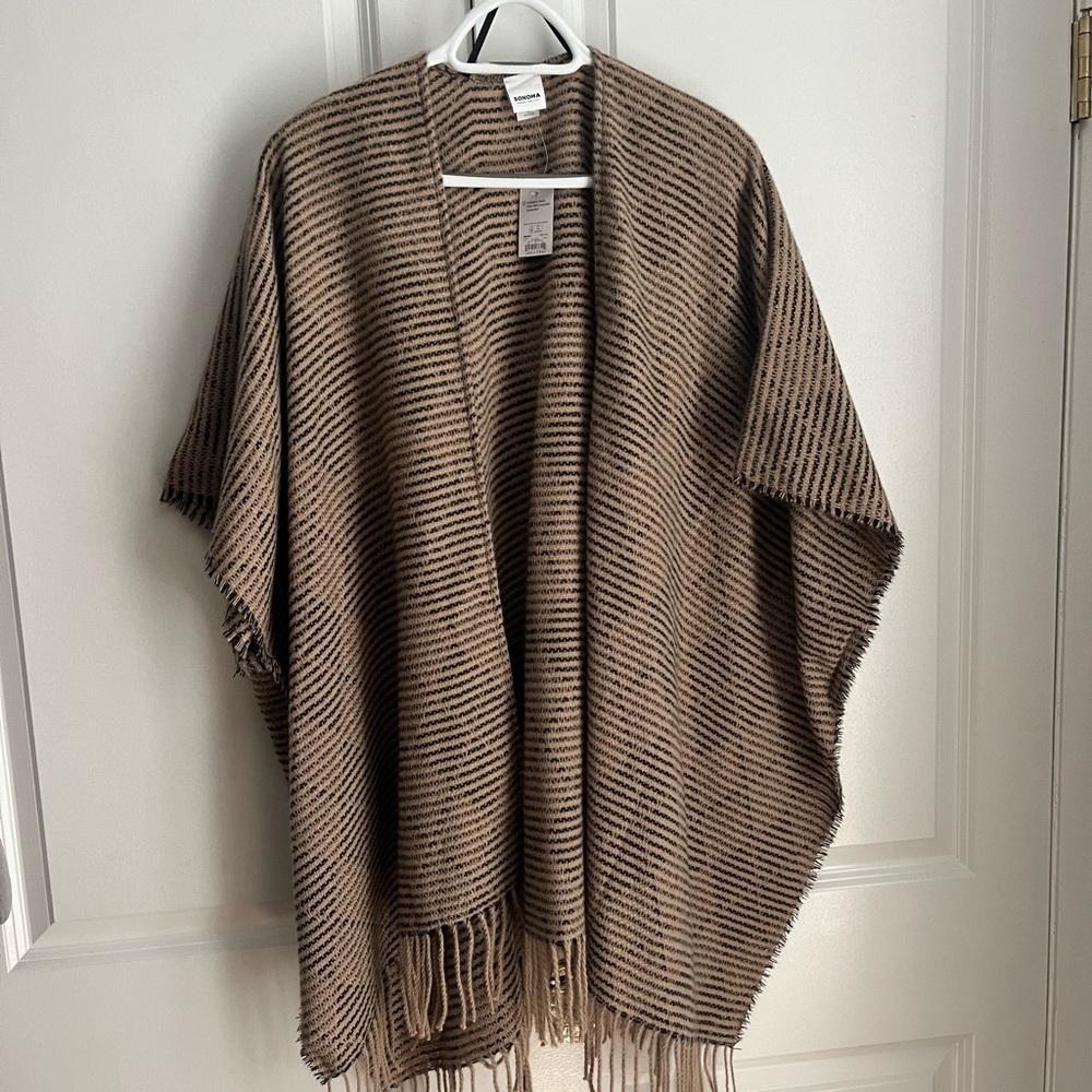 Sonoma Tan and Black Knit Poncho